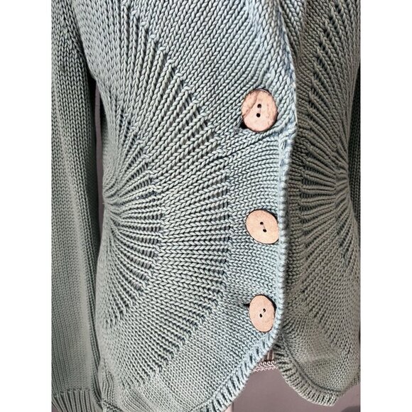 Isabella Bird Green 100% Cotton Soft Button Up Knit Blazer Cardigan Size Medium - Picture 4 of 5
